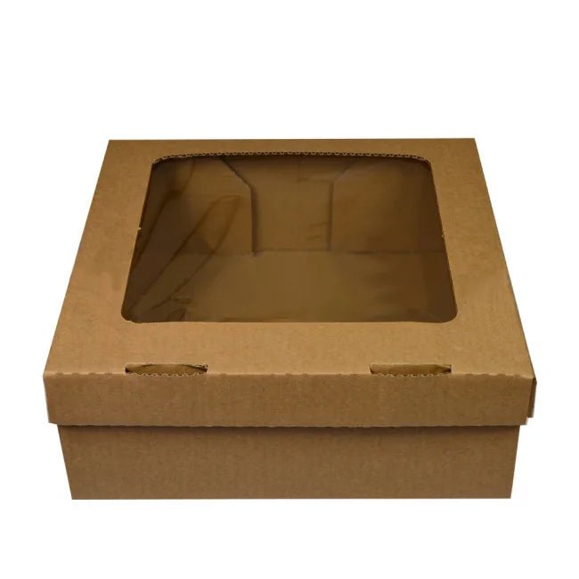 Kraft taartdoos golfkarton met venster - 30x29x10 (50 st.) - Cupcakedozen.nl