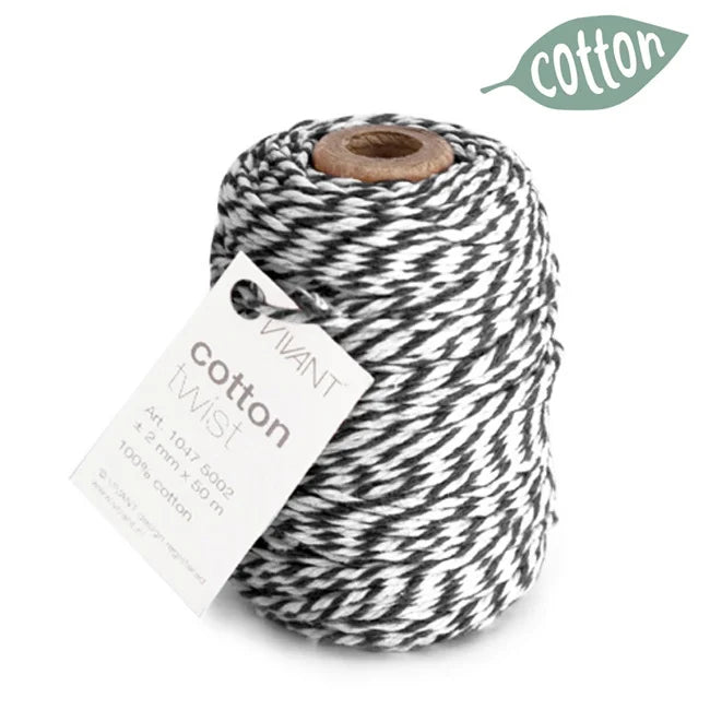 Touw zwart/wit (50m/Ø2mm) - Cupcakedozen.nl