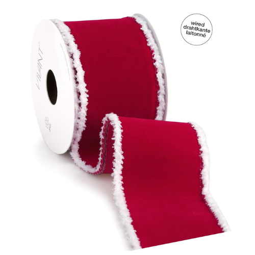 Fluweel rood lint met sneeuwrand en bedrading (60mm x 5m)