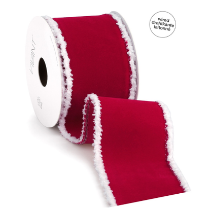 Fluweel rood lint met sneeuwrand en bedrading (60mm x 5m)
