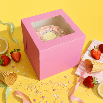 Roze hoge taartdoos 25x25x25 - luifel (10 st) - Cupcakedozen.nl
