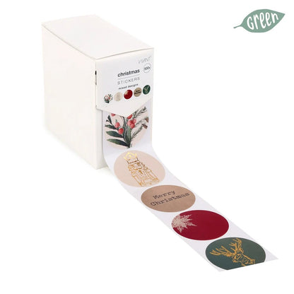 Ronde Merry Christmas stickers met goudkleurige details