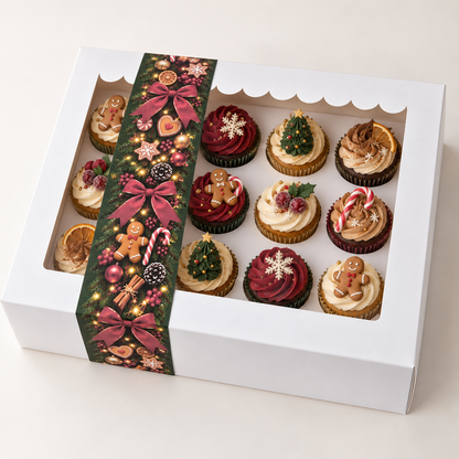Weihnachtsbanderole für Cupcakebox für 12 Cupcakes (10 Stück)