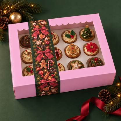 Weihnachtsbanderole für Cupcakebox für 12 Cupcakes (10 Stück)