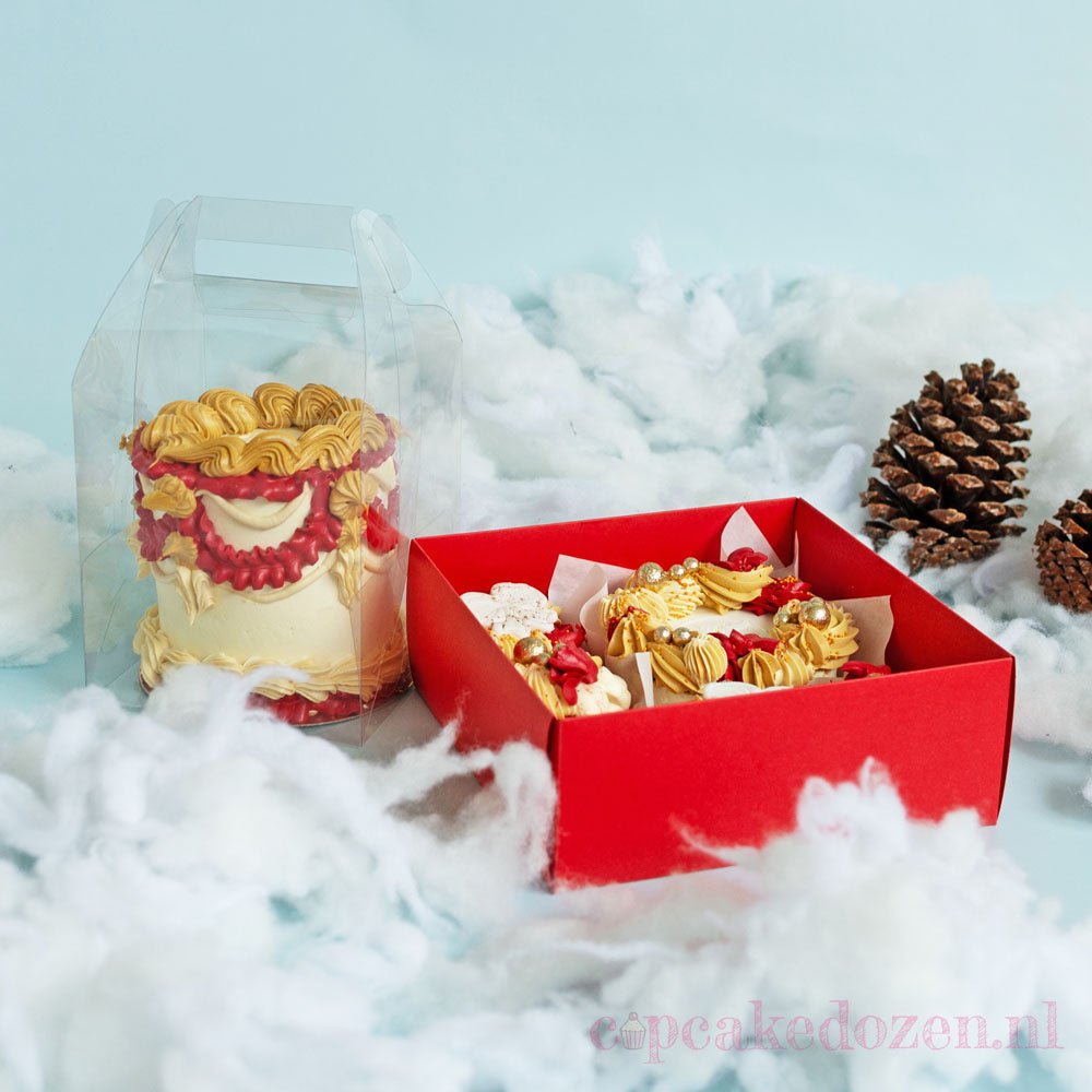 Rode bento combibox + 5 cupcakes (10 st) - Cupcakedozen.nl