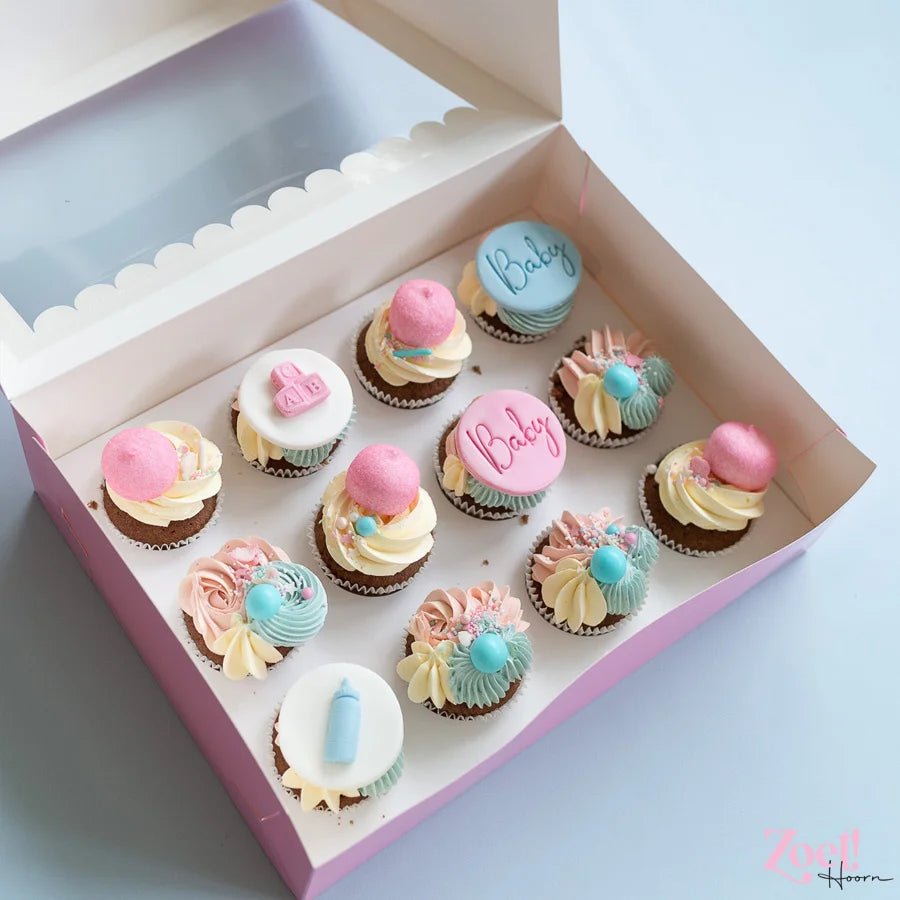 Roze doos voor 12 cupcakes - luifel (10 st) - Cupcakedozen.nl