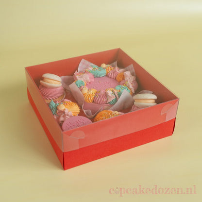 Rode bento combibox + 5 cupcakes (10 st) - Cupcakedozen.nl