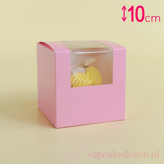 Roze doos voor 1 cupcake - luifel (10 st) - Cupcakedozen.nl