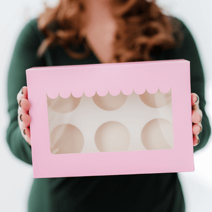 Roze doos voor 6 cupcakes - luifel (10 st) - Cupcakedozen.nl