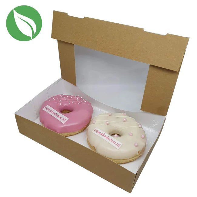 Biologisch kraft doosje voor 2 donuts of brownies (400 st.) - Cupcakedozen.nl