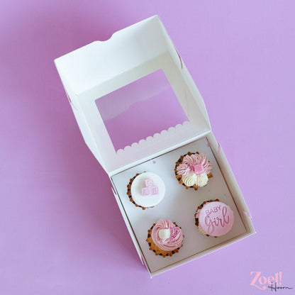 Roze doos voor 4 cupcakes - luifel (10 st) - Cupcakedozen.nl