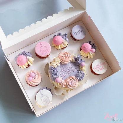 Roze doos voor 12 cupcakes - luifel (10 st) - Cupcakedozen.nl