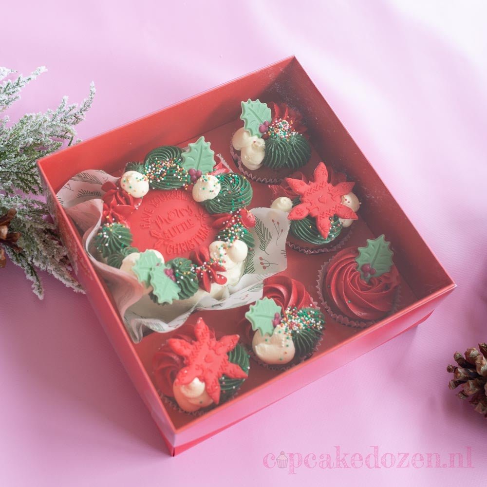 Rode bento combibox + 5 cupcakes (10 st) - Cupcakedozen.nl