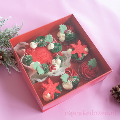 Rode bento combibox + 5 cupcakes (10 st) - Cupcakedozen.nl