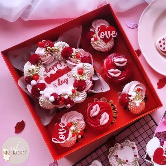 Rode bento combibox + 5 cupcakes (10 st) - Cupcakedozen.nl