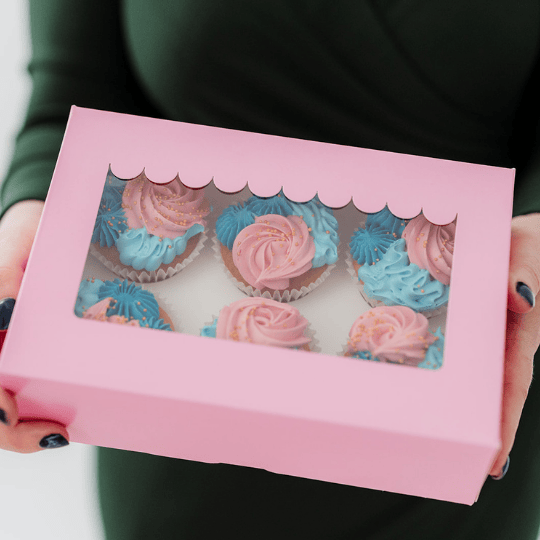 Roze doos voor 6 cupcakes - luifel (10 st) - Cupcakedozen.nl