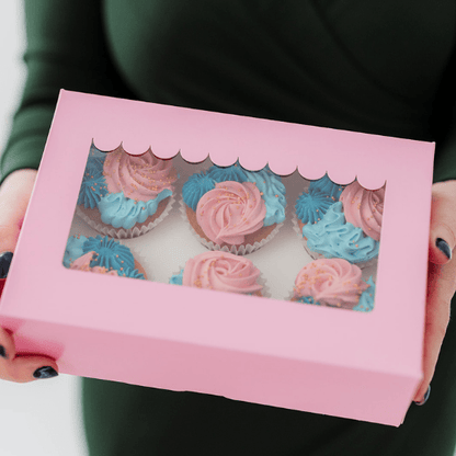 Roze doos voor 6 cupcakes - luifel (10 st) - Cupcakedozen.nl
