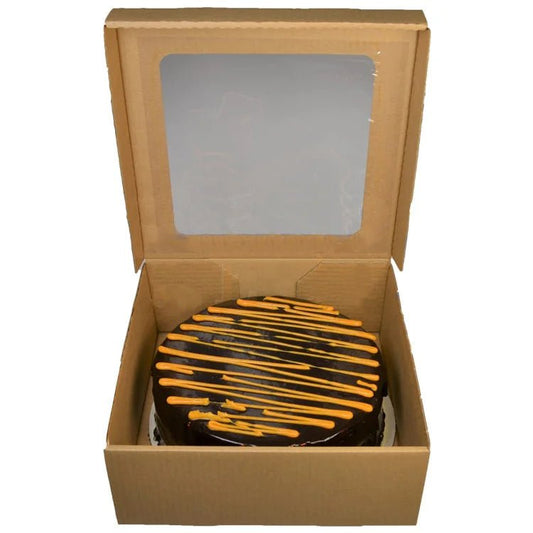 Kraft taartdoos golfkarton met venster - 30x29x10 (50 st.) - Cupcakedozen.nl