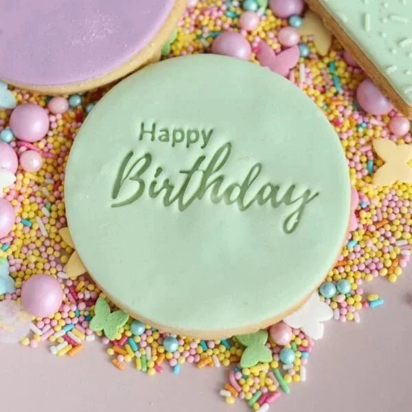 Koekstempel - Happy Birthday - Cupcakedozen.nl