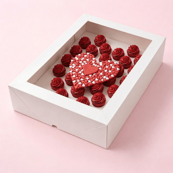 Doos voor 29 minicupcakes - hart (10 st) - Cupcakedozen.nl