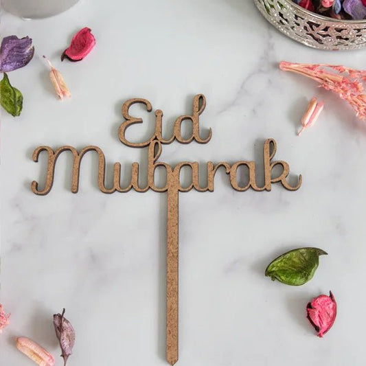 Cake toppers MDF - Eid Mubarak (5 st) - Cupcakedozen.nl