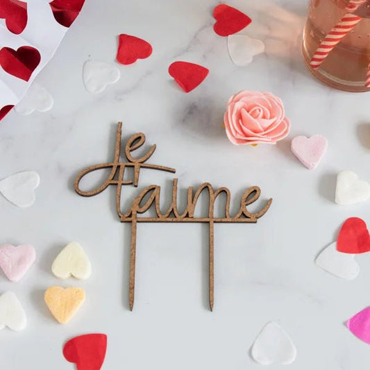 Cake toppers MDF - Je t'aime (5 st) - Cupcakedozen.nl