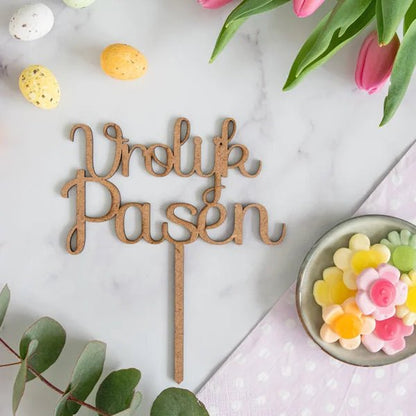 Cake toppers MDF - Vrolijk Pasen (5 st) - Cupcakedozen.nl