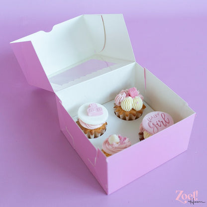 Roze doos voor 4 cupcakes - luifel (10 st) - Cupcakedozen.nl