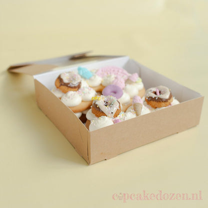 Kraft gebaksdoos - 19x19x5 - Cupcakedozen.nl