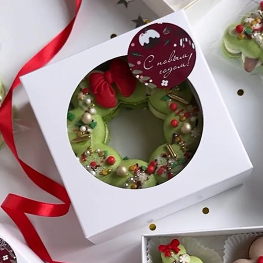 Witte taartdoos rond venster - 21x21x8 (25 st) - Cupcakedozen.nl