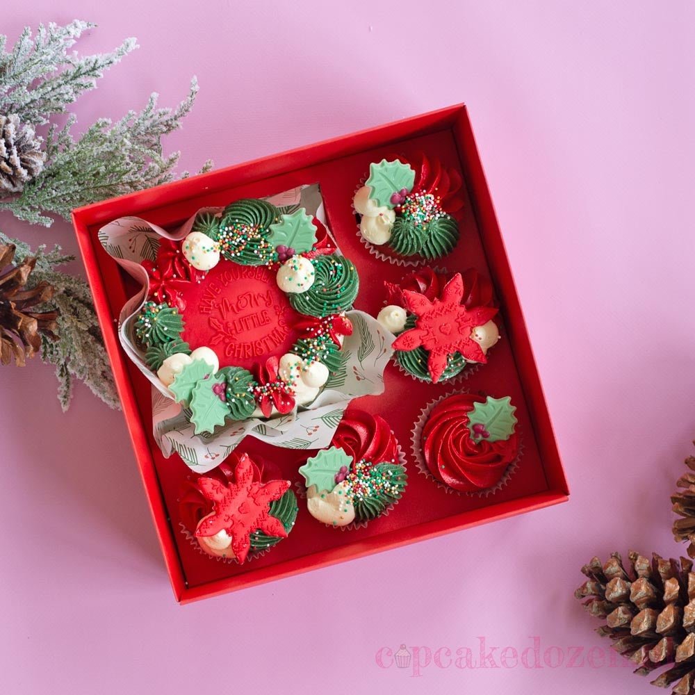 Rode bento combibox + 5 cupcakes (10 st) - Cupcakedozen.nl