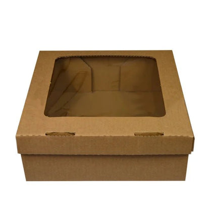 Kraft taartdoos golfkarton met venster - 30x29x10 (50 st.) - Cupcakedozen.nl