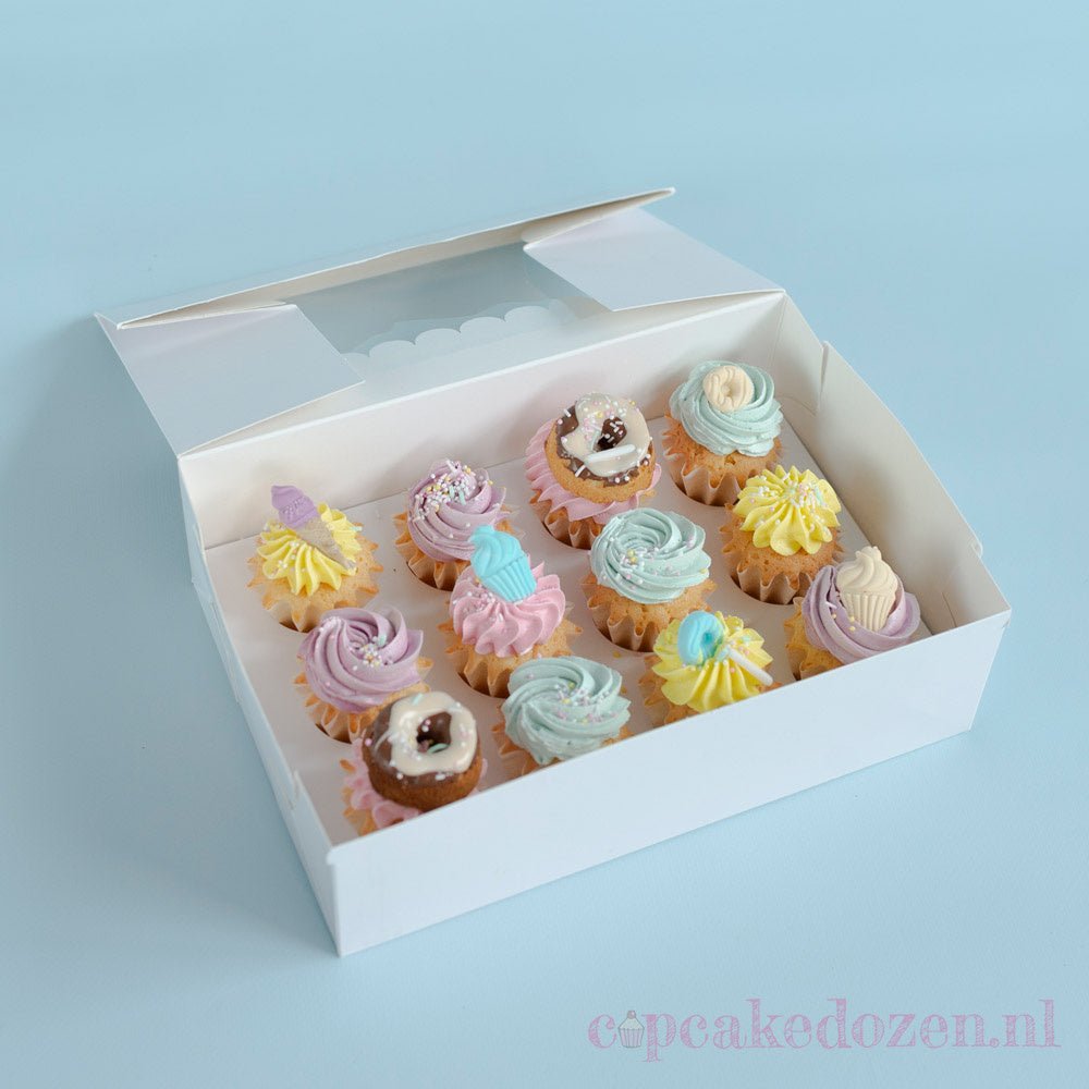 Doos voor 12 minicupcakes - luifel (10 st) - Cupcakedozen.nl