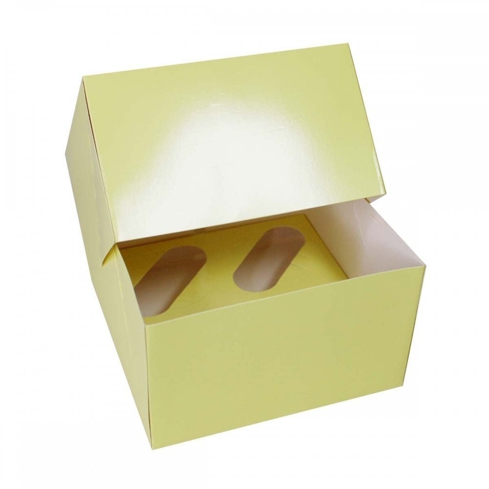 Gele doos voor 4 cupcakes (25 st.) - Cupcakedozen.nl