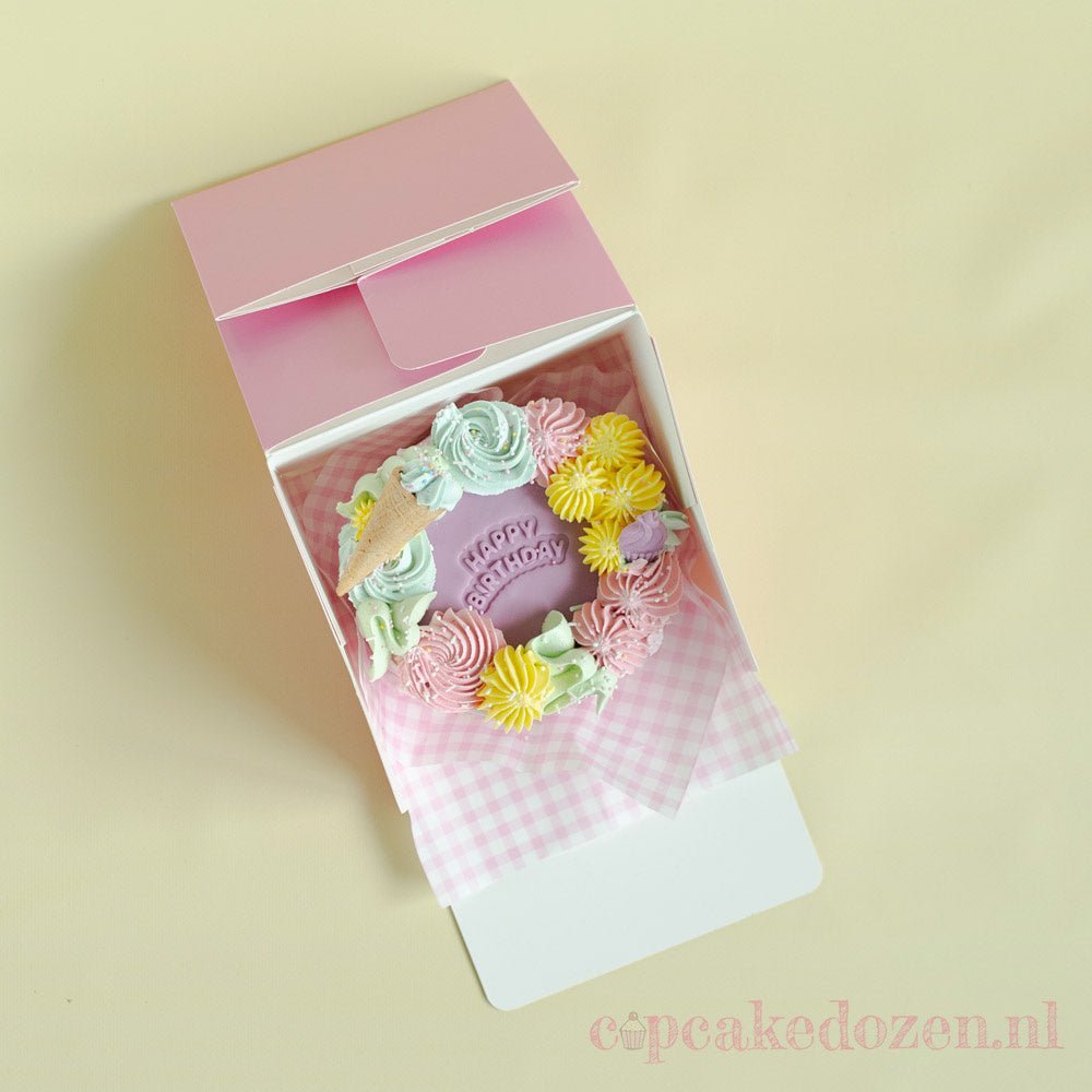 Roze bento doos - luifel (25 st) - Cupcakedozen.nl