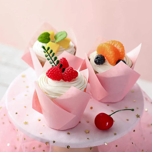 Tulp baking cups - roze (200 st.) - Cupcakedozen.nl