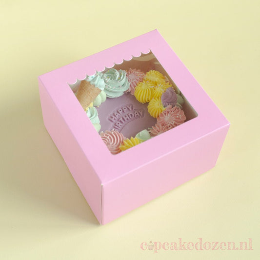 Roze bento doos - luifel (25 st) - Cupcakedozen.nl