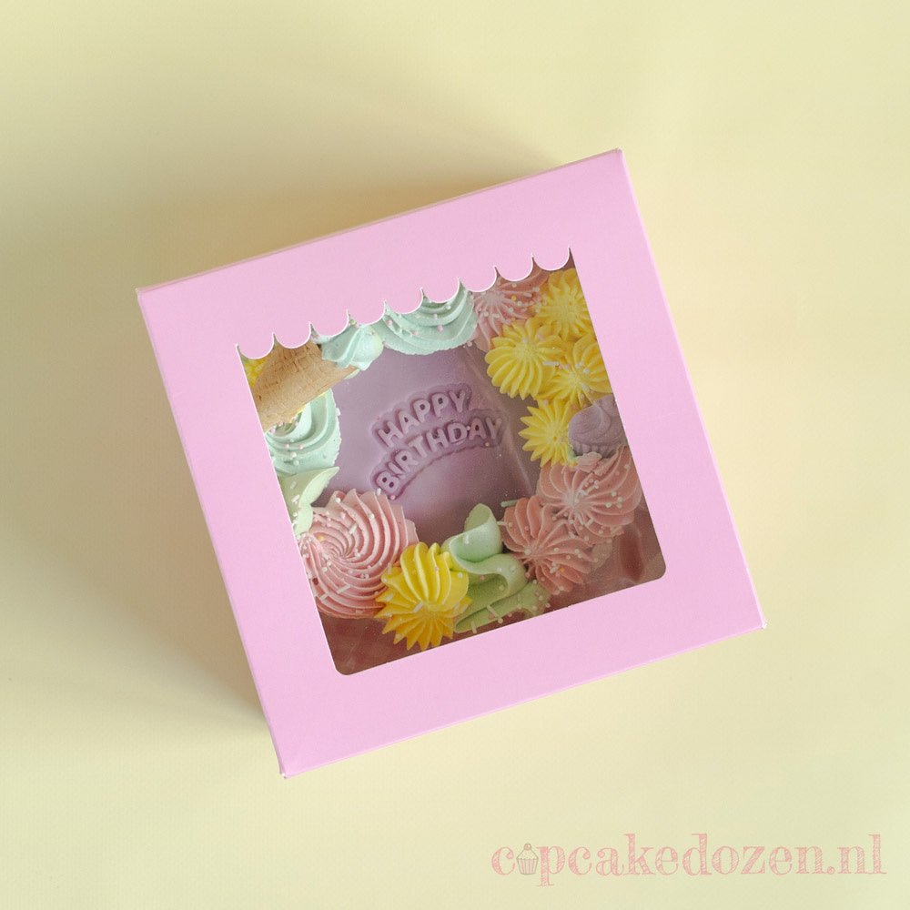 Roze bento doos - luifel (25 st) - Cupcakedozen.nl