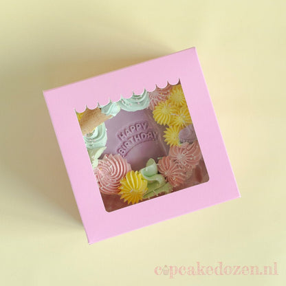 Roze bento doos - luifel (25 st) - Cupcakedozen.nl