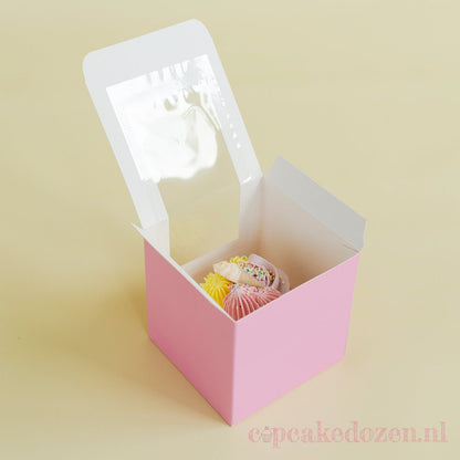 Roze doos voor 1 cupcake - luifel (10 st) - Cupcakedozen.nl