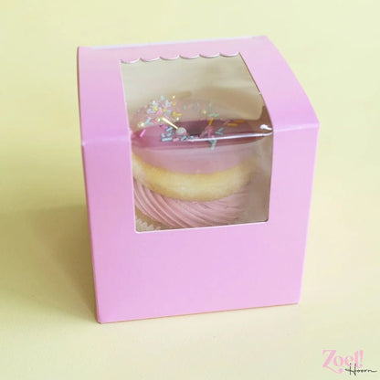 Roze doos voor 1 cupcake - luifel (10 st) - Cupcakedozen.nl