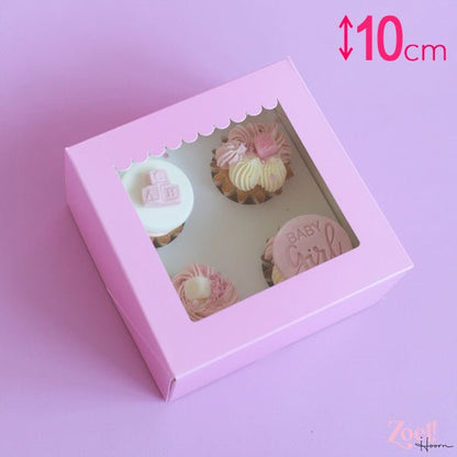 Roze doos voor 4 cupcakes - luifel (10 st) - Cupcakedozen.nl