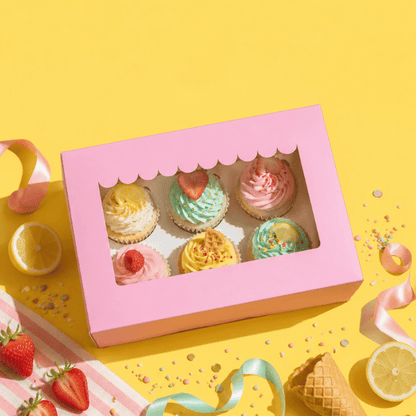 Roze doos voor 6 cupcakes - luifel (10 st) - Cupcakedozen.nl