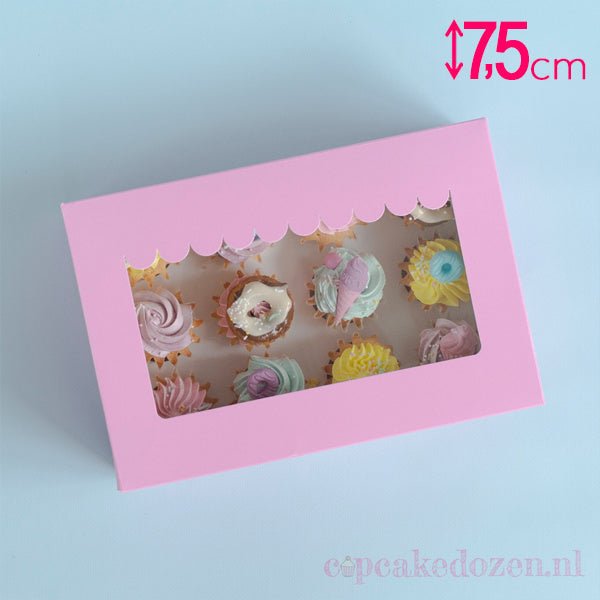 Roze doos voor 12 minicupcakes - luifel (10 st) - Cupcakedozen.nl