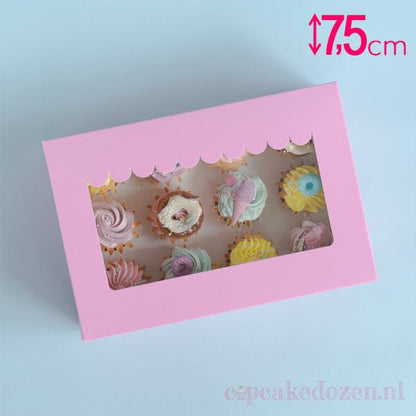 Roze doos voor 12 minicupcakes - luifel (10 st) - Cupcakedozen.nl