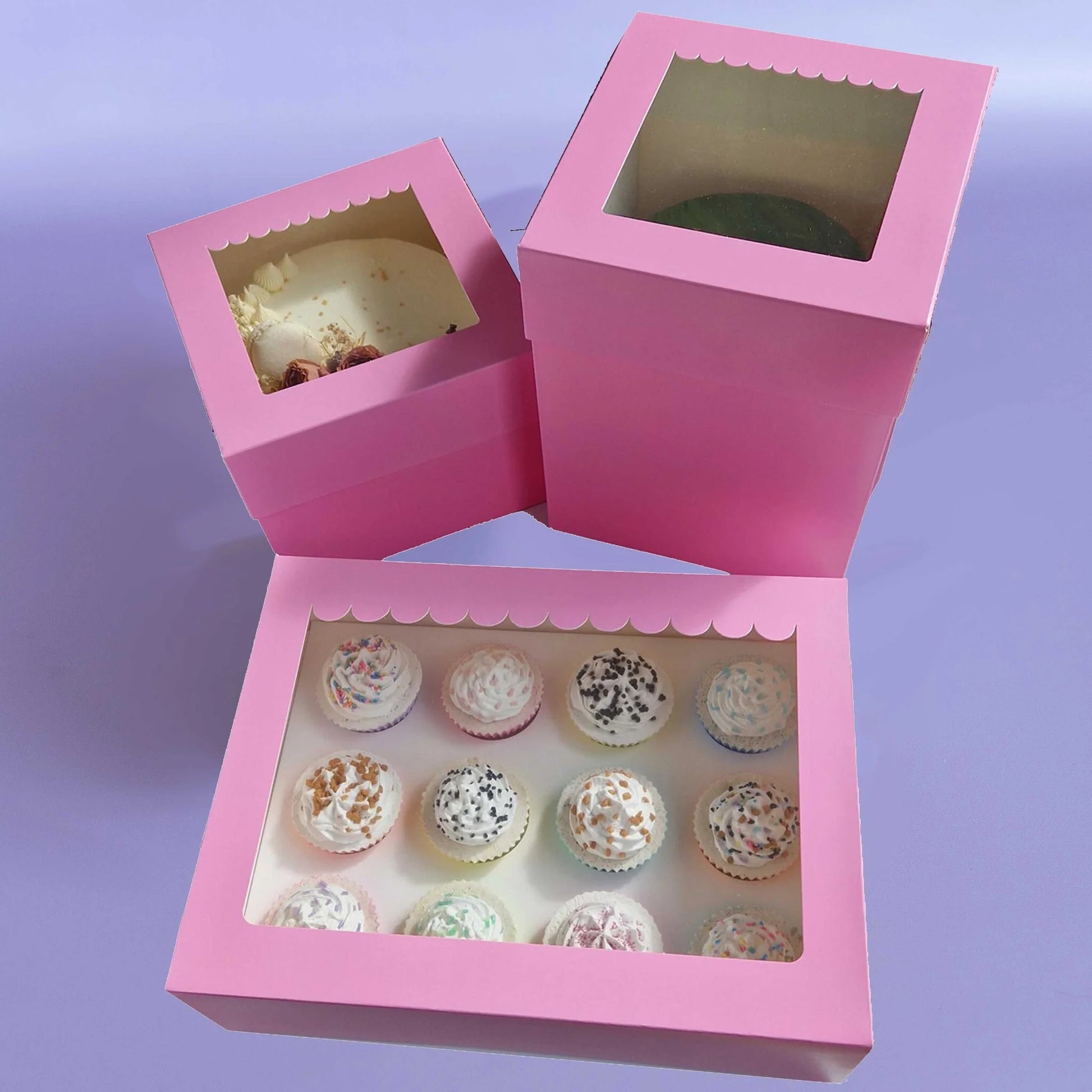 Roze hoge taartdoos 20x20x25 - luifel (10 st) - Cupcakedozen.nl