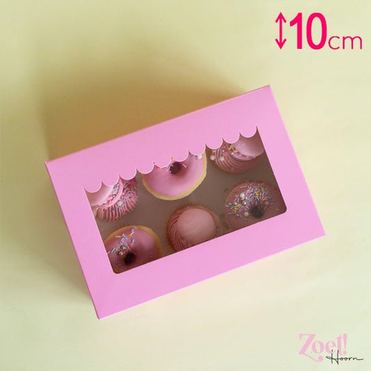 Roze doos voor 6 cupcakes - luifel (10 st) - Cupcakedozen.nl