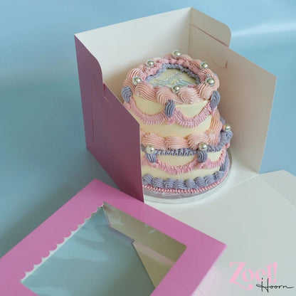 Roze hoge taartdoos 25x25x25 - luifel (10 st) - Cupcakedozen.nl