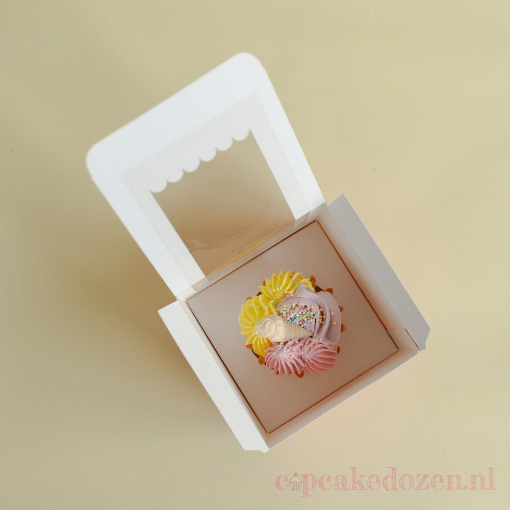 Roze doos voor 1 cupcake - luifel (10 st) - Cupcakedozen.nl