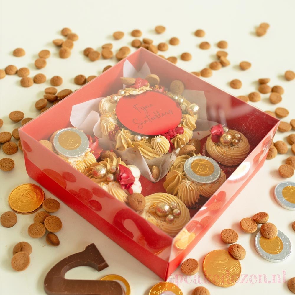 Rode bento combibox + 5 cupcakes (10 st) - Cupcakedozen.nl
